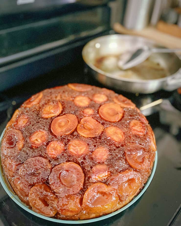 My Apricot Banana Upside down cake after it's been turned out of the pan.