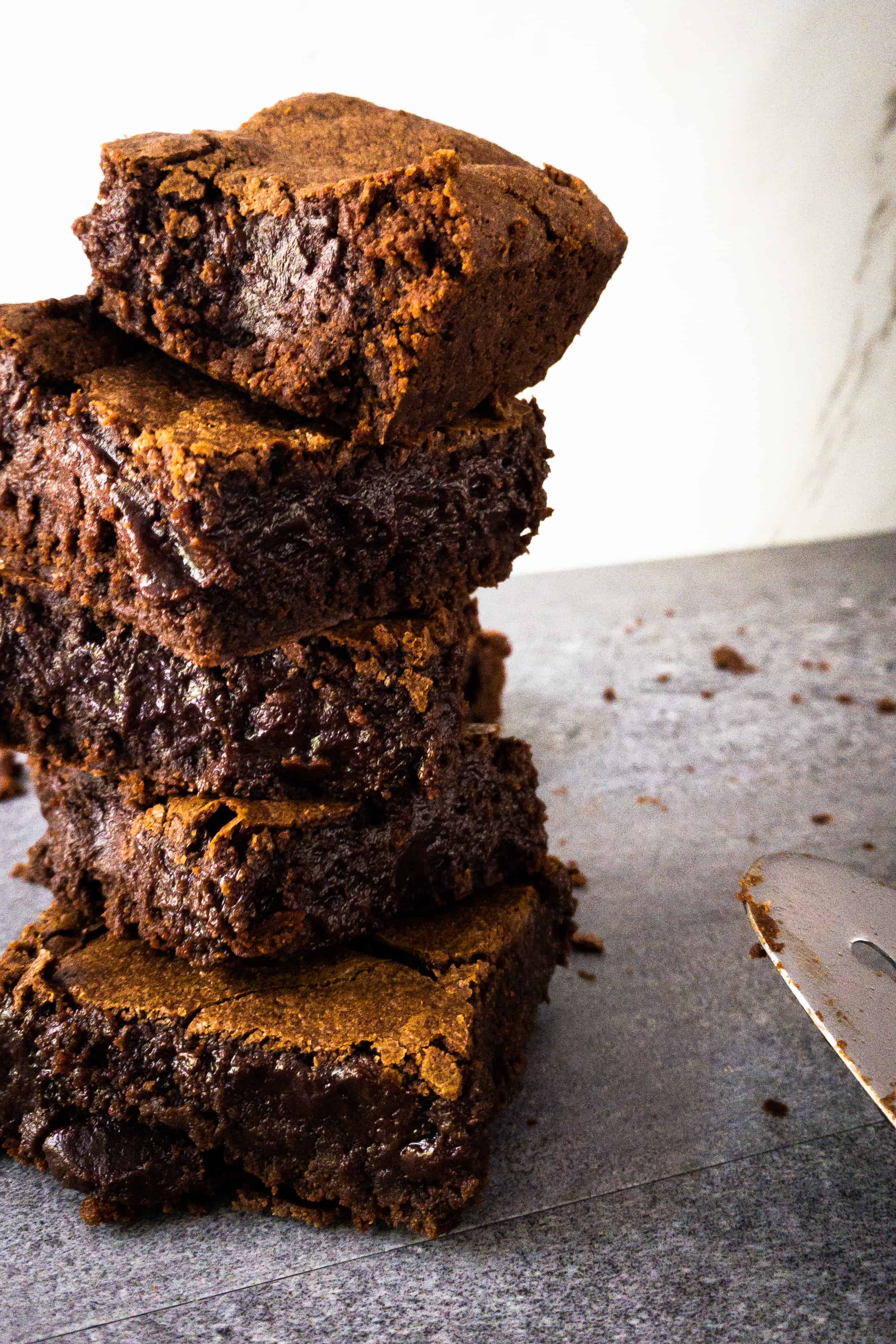 A stack of 5 of Julia Child's brownies. I couldn't make the stack any higher!