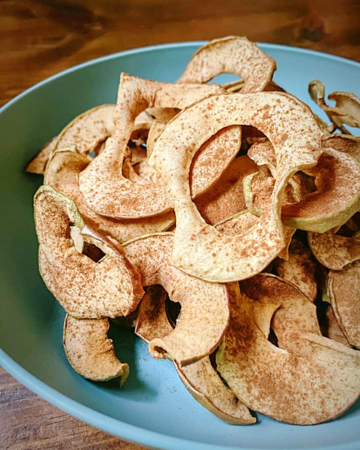 up close shot of homemade apple chips to show texture