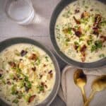 two bowls of instant pot loaded baked potato soup
