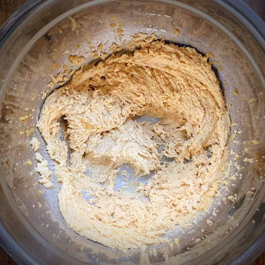 whipped browned butter in a mixing bowl