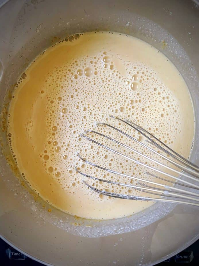 banana and vanilla infused milk whisked together with egg yolks and dry ingredients to make homemade banana pudding
