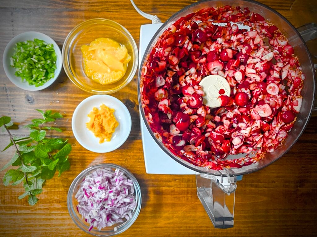 cranberries that have been processed in food processor to medium chunks