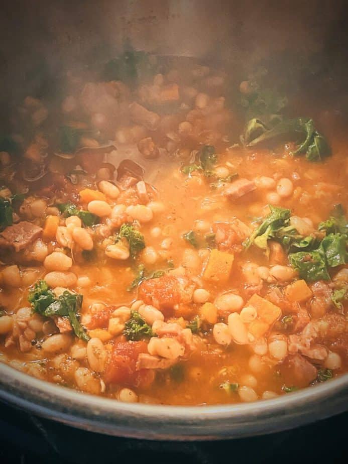 completed instant pot navy bean soup still in the instant pot basin