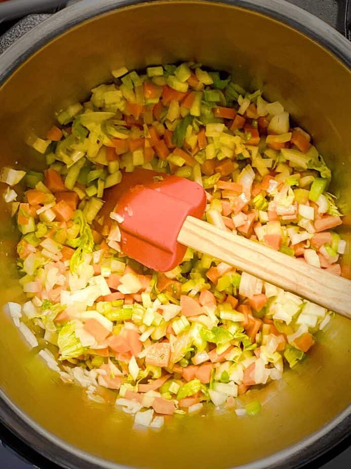 sauteed mirepoix in the bottom of the instant pot insert.