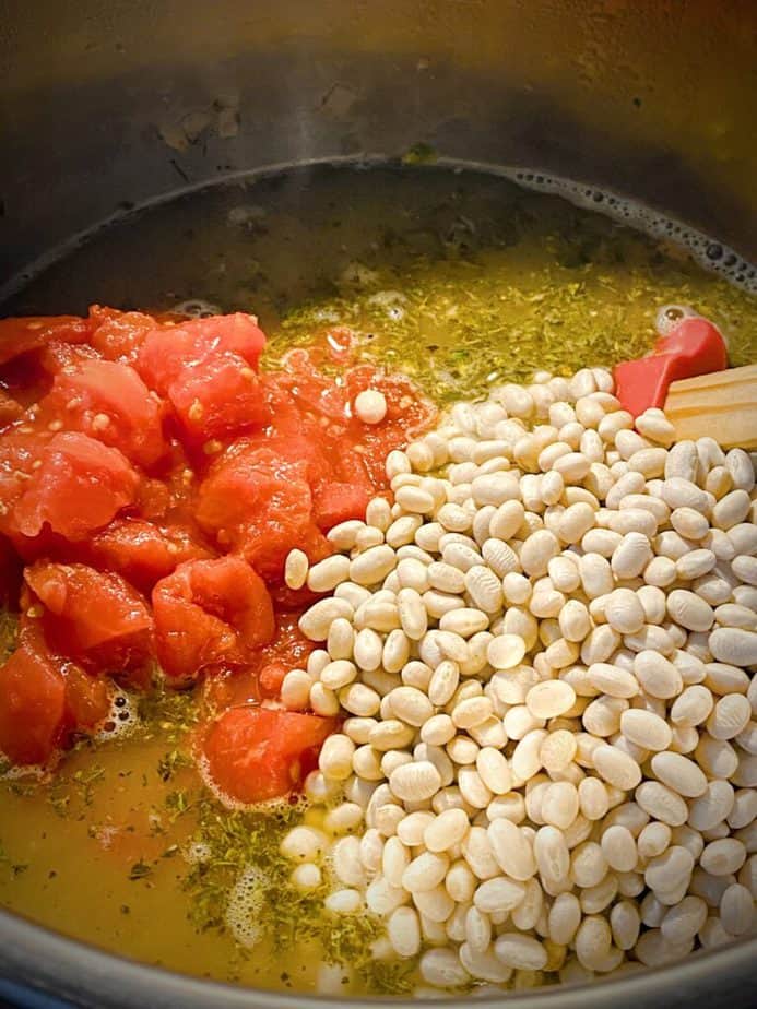 canned diced tomatoes and their juice + dried navy beans added to instant pot