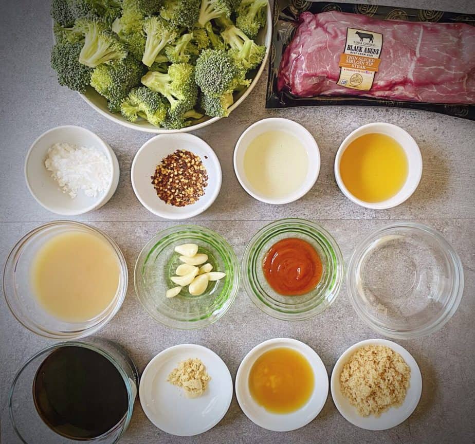 mise en place for easy broccoli beef recipe