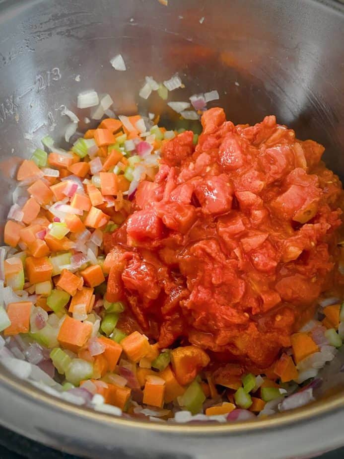 canned tomatoes added to vegetables in instant pot