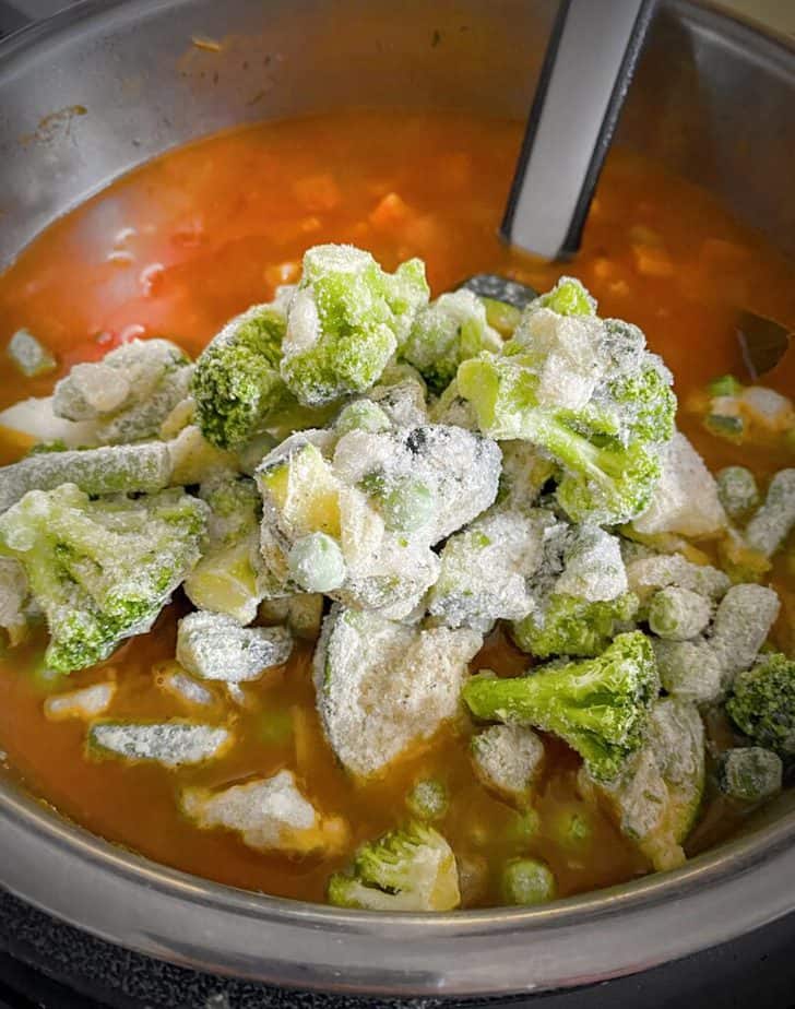 frozen vegetables added to instant pot vegetable soup prior to stirring them in