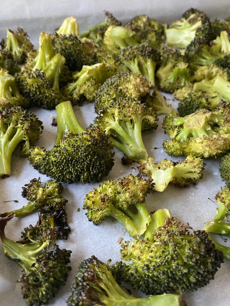 close up shot of roasted broccoli