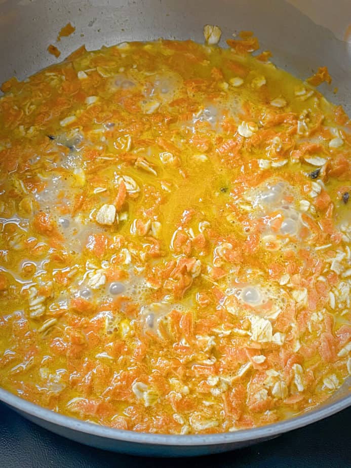 close up shot of final step of carrot cake oatmeal recipe