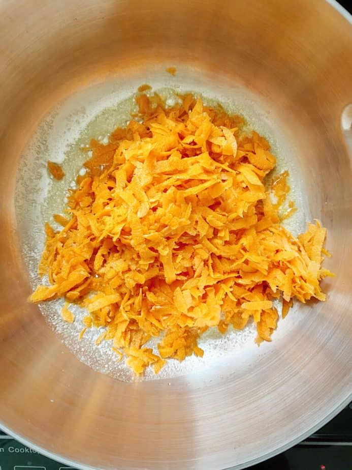 shredded carrot just added to saucepan