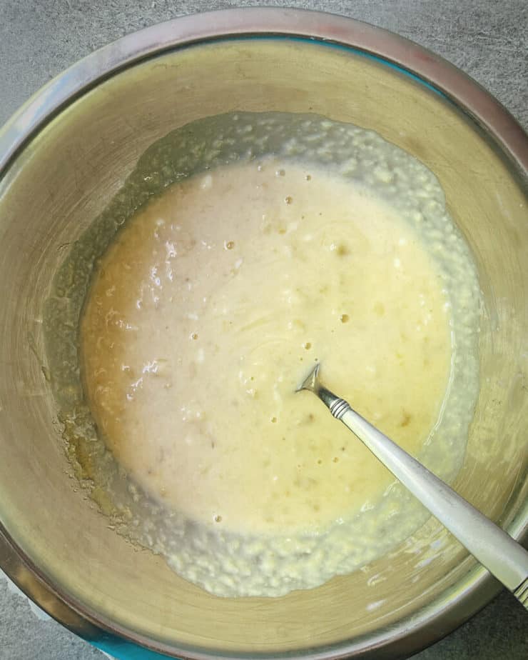 wet ingredients for healthy banana muffins mixed together