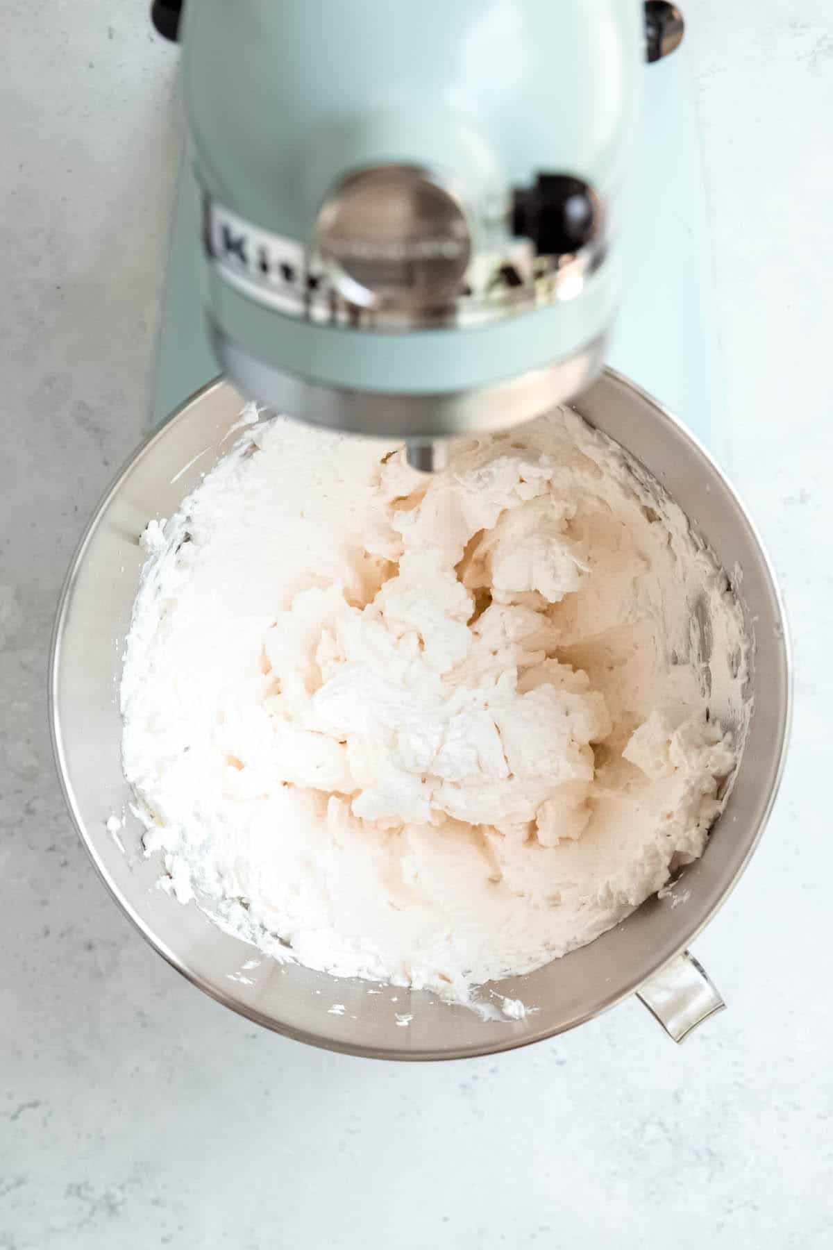 cream whipped to stiff peaks in a kitchenaid mixer.