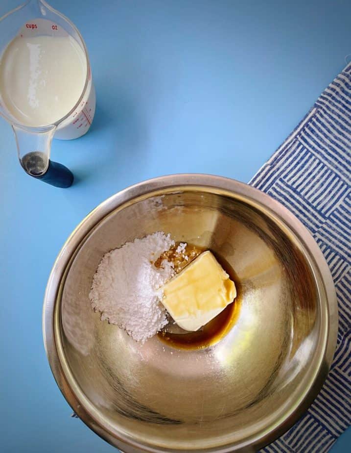 cream cheese, powdered sugar and vanilla in a mixing bowl