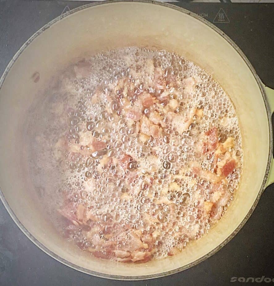 rendered bacon in bottom of dutch oven