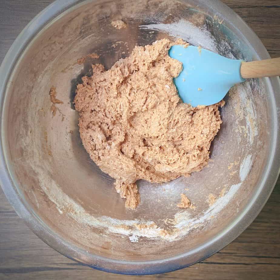 whole wheat muffin batter after adding remaining dry ingredients