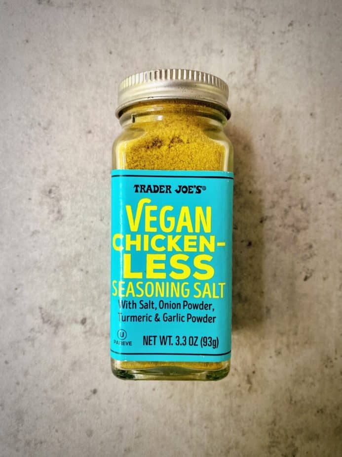 bottle of trader joe's vegan chicken-less seasoning salt