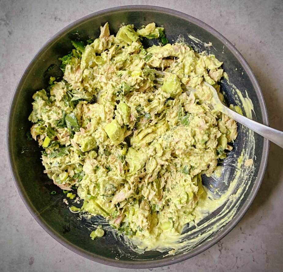 spicy avocado tuna salad after mixing together. 