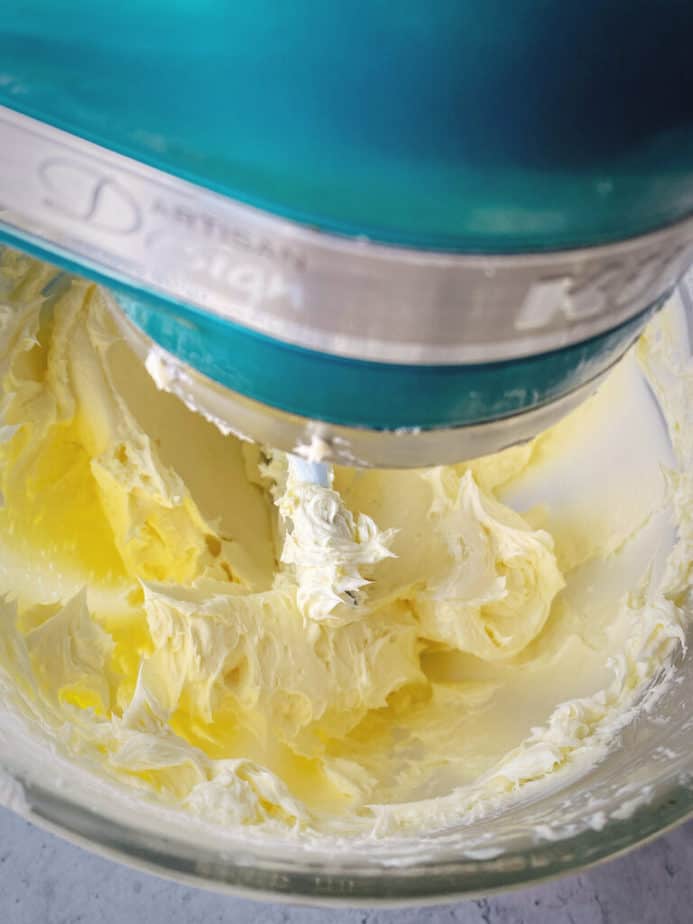 butter whipped in stand mixer for making buttercream.