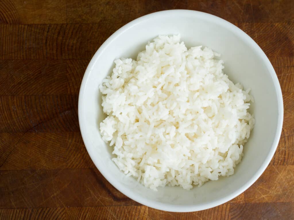 steamed rice in a bowl.