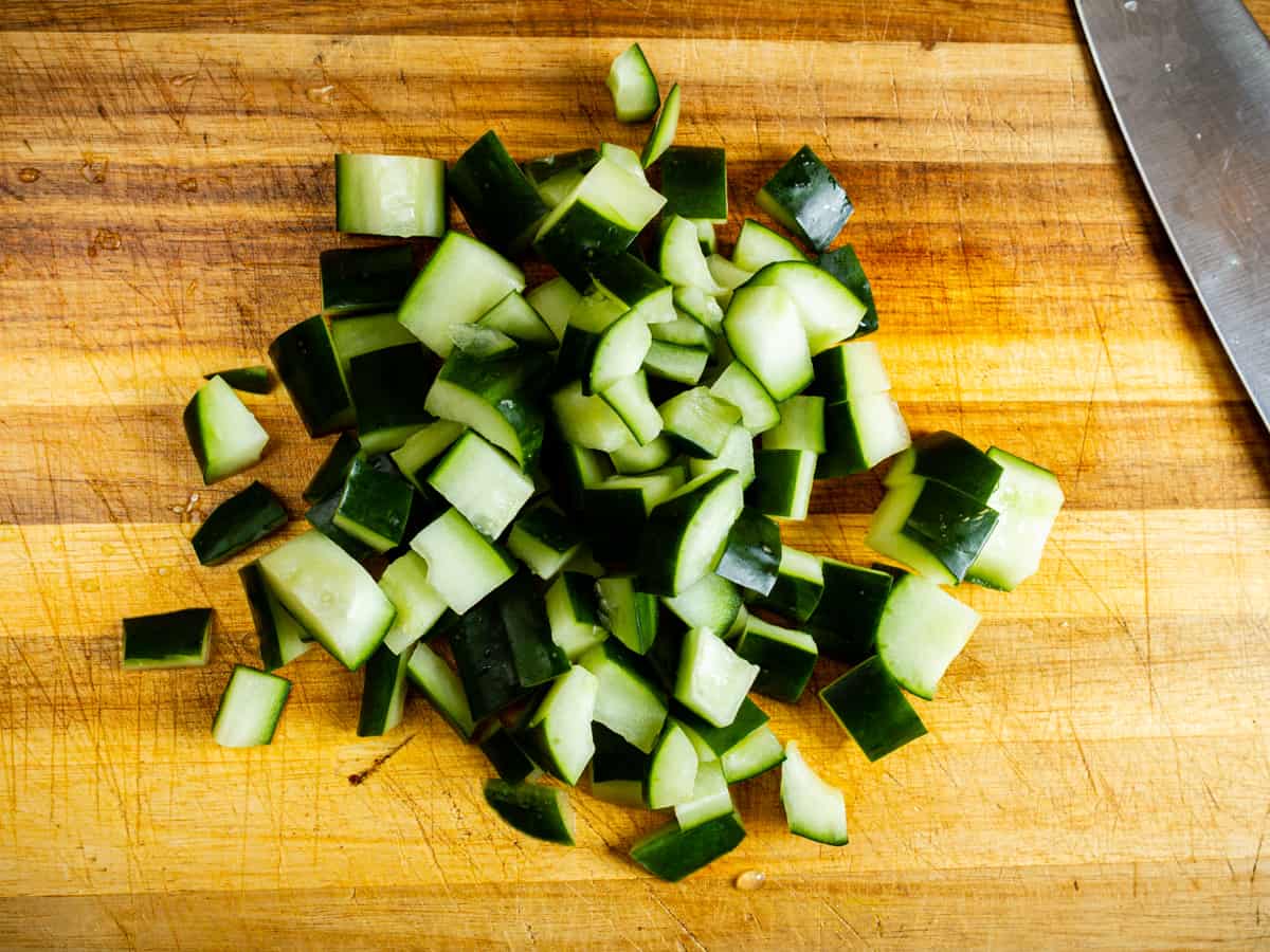 chopped cucumber.