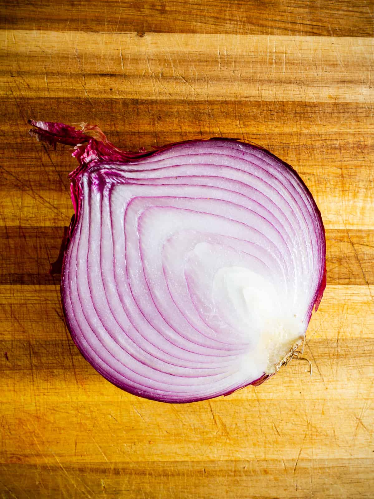 halved red onion.