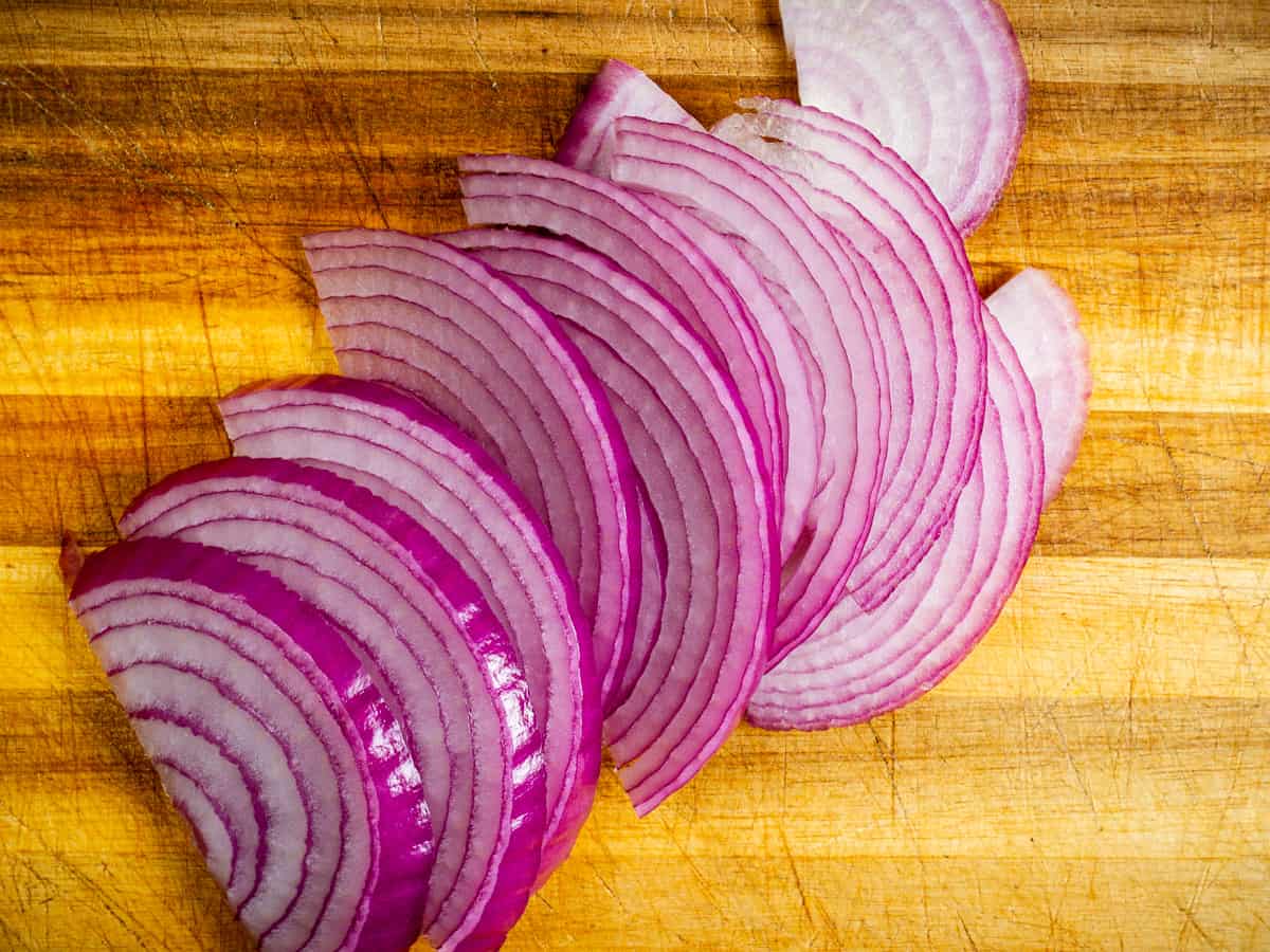 slices of red onion.