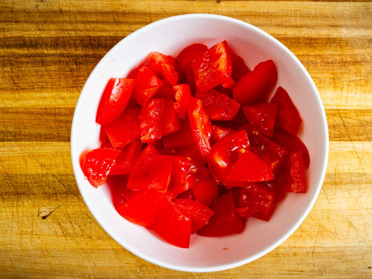 chopped tomatoes in a bowl.