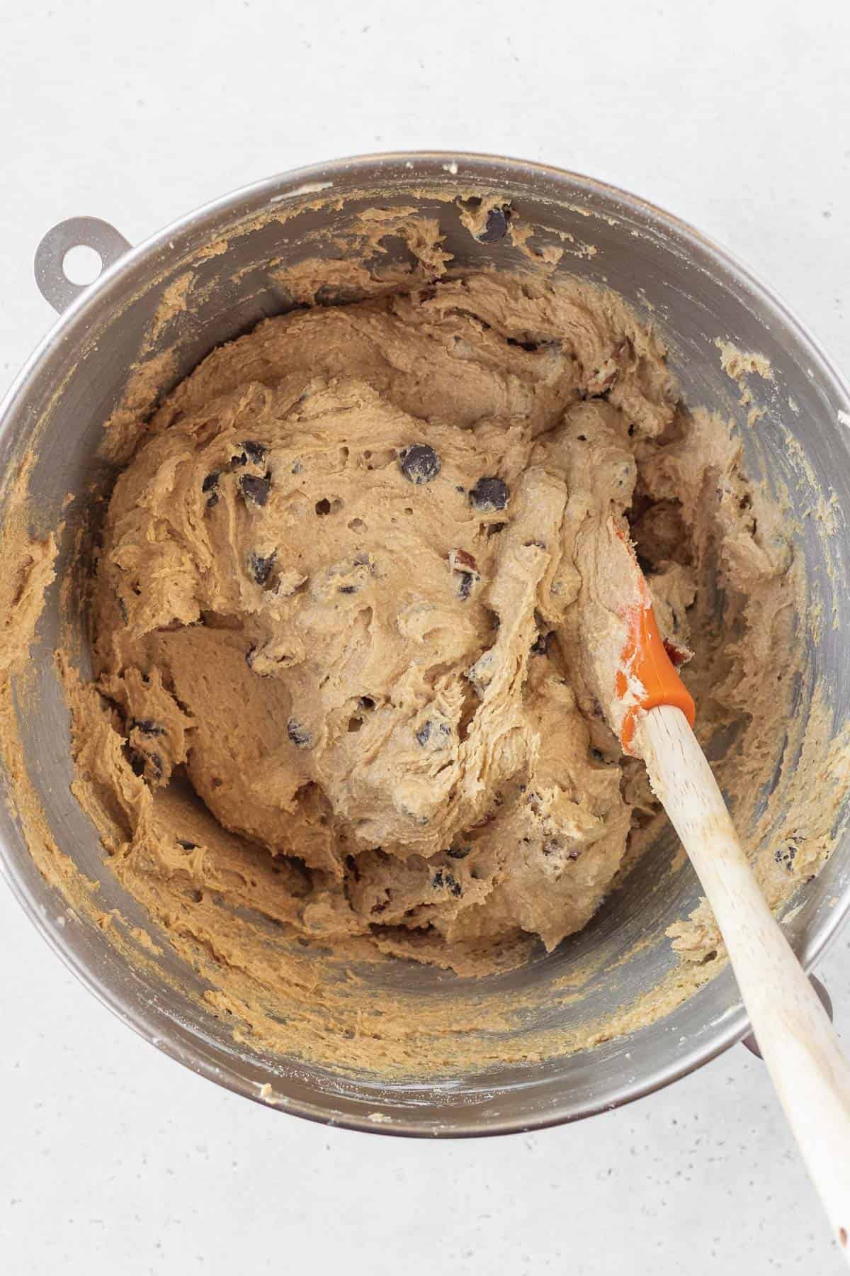 cookie dough after folding in the nuts and chocolate chips.