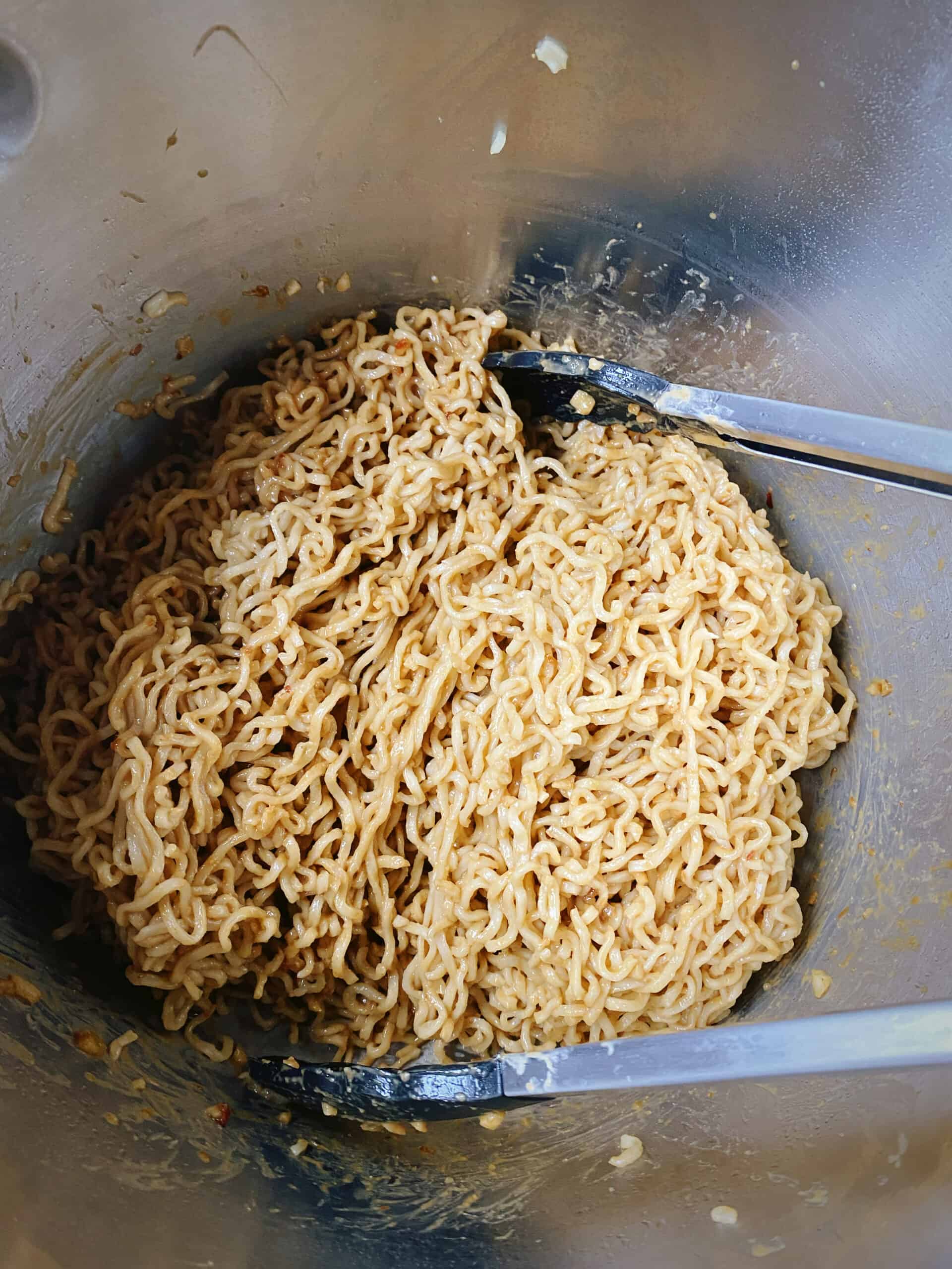 ramen noodles after tossing with the sesame peanut sauce.