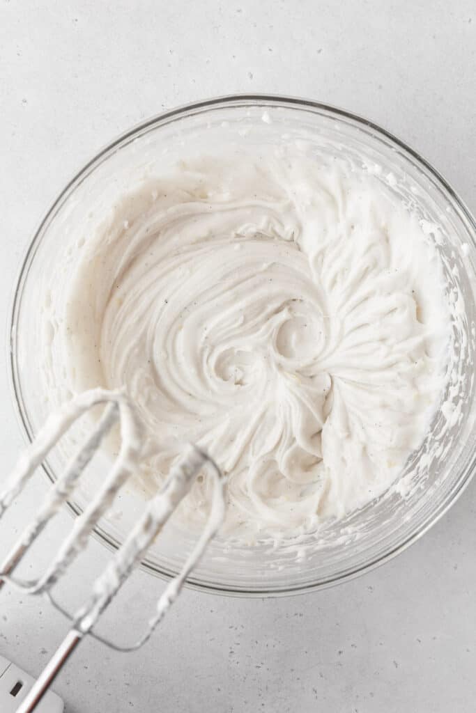 cream cheese mixture after beating in the sugar, vanilla, and almond.