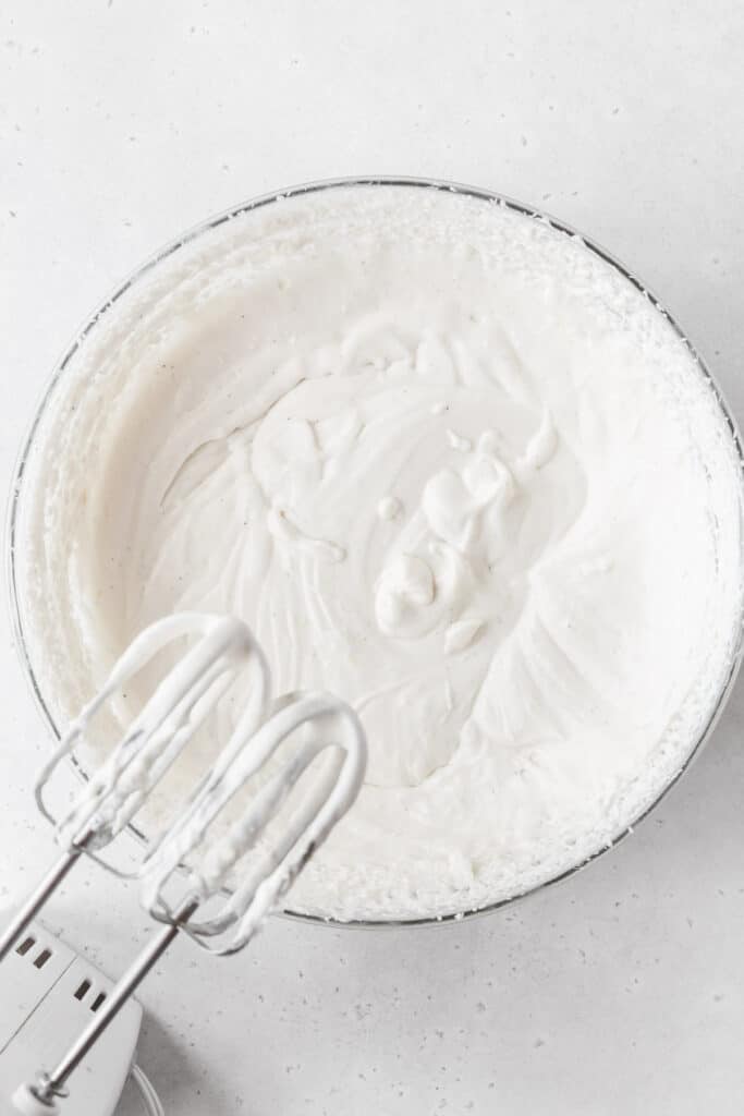 process step cream cheese mousse batter after whipping in the heavy whipping cream.