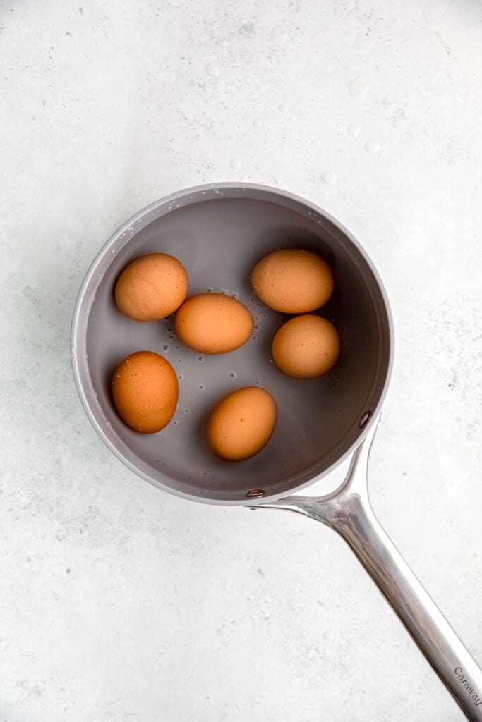 eggs added to hot water to make soft or medium boiled eggs for pickling.