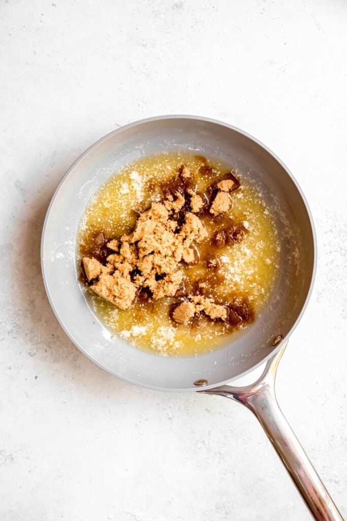 brown sugar added to the skillet with the butter to make the caramel topping.