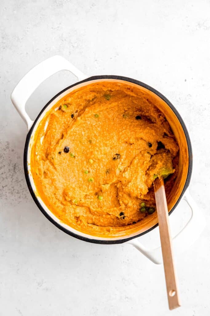 dog food topper after folding in the peas and blueberries.