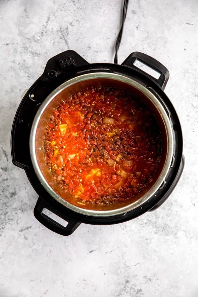 instant pot vegetable soup base after pressure cooking the potatoes before adding the frozen veggies.