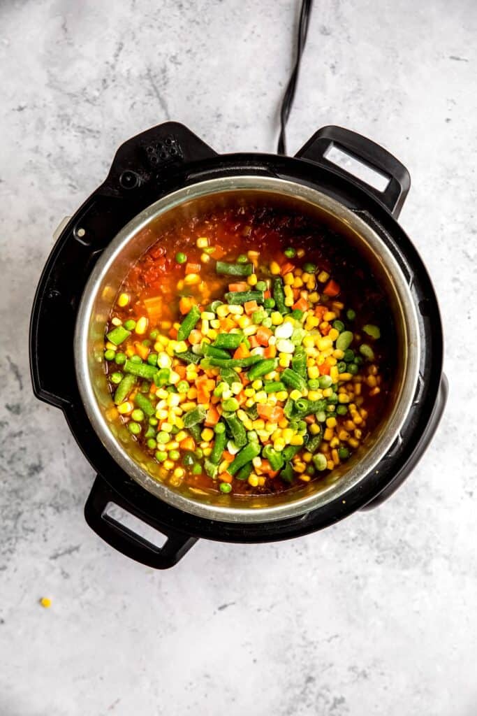 frozen vegetables added to the instant pot soup.