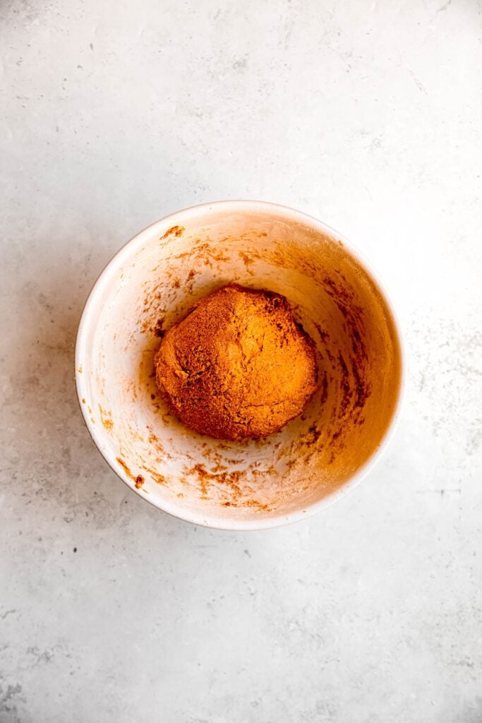 peanut butter banana dog treat dough after adding enough oat flour to make it not tacky so it can be rolled out.