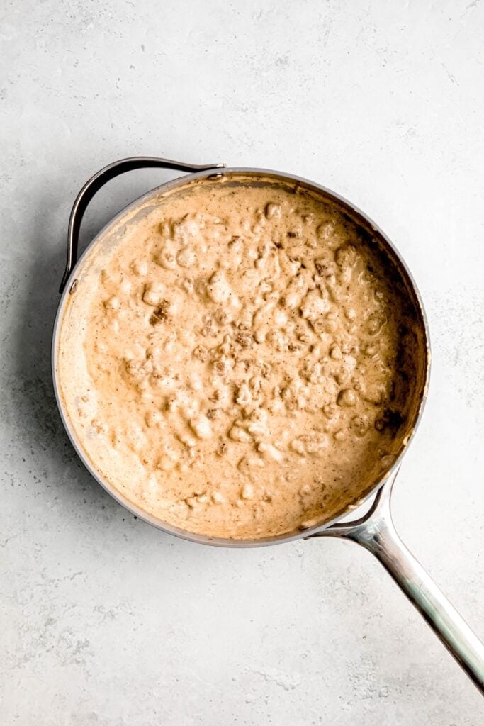 old fashioned sausage gravy in the skillet after simmering until thick.