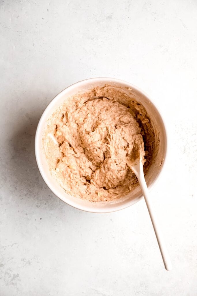 whole wheat banana muffin batter after stirring in oats.
