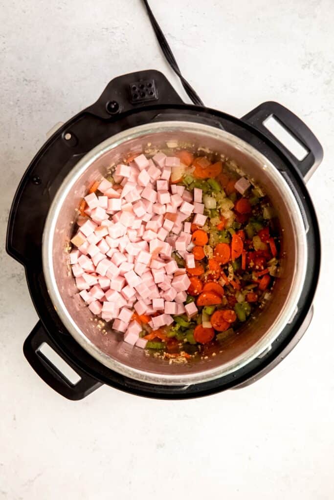 ham added to the pot with the veggies.